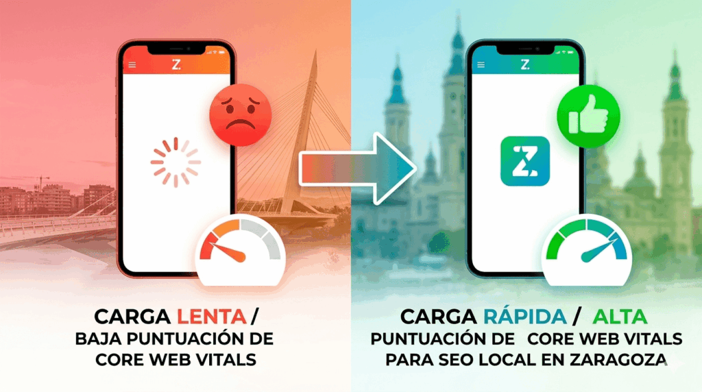 Optimización de velocidad de carga Core Web Vitals para SEO local en Zaragoza.